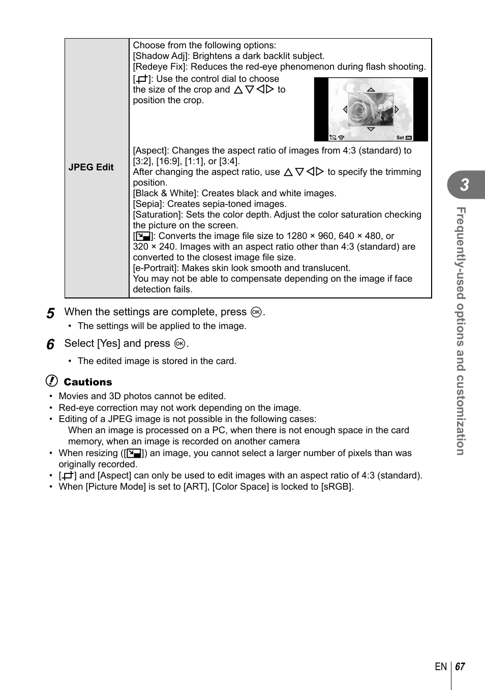 Frequently-used options and customization | Olympus EPL5 User Manual | Page 67 / 133