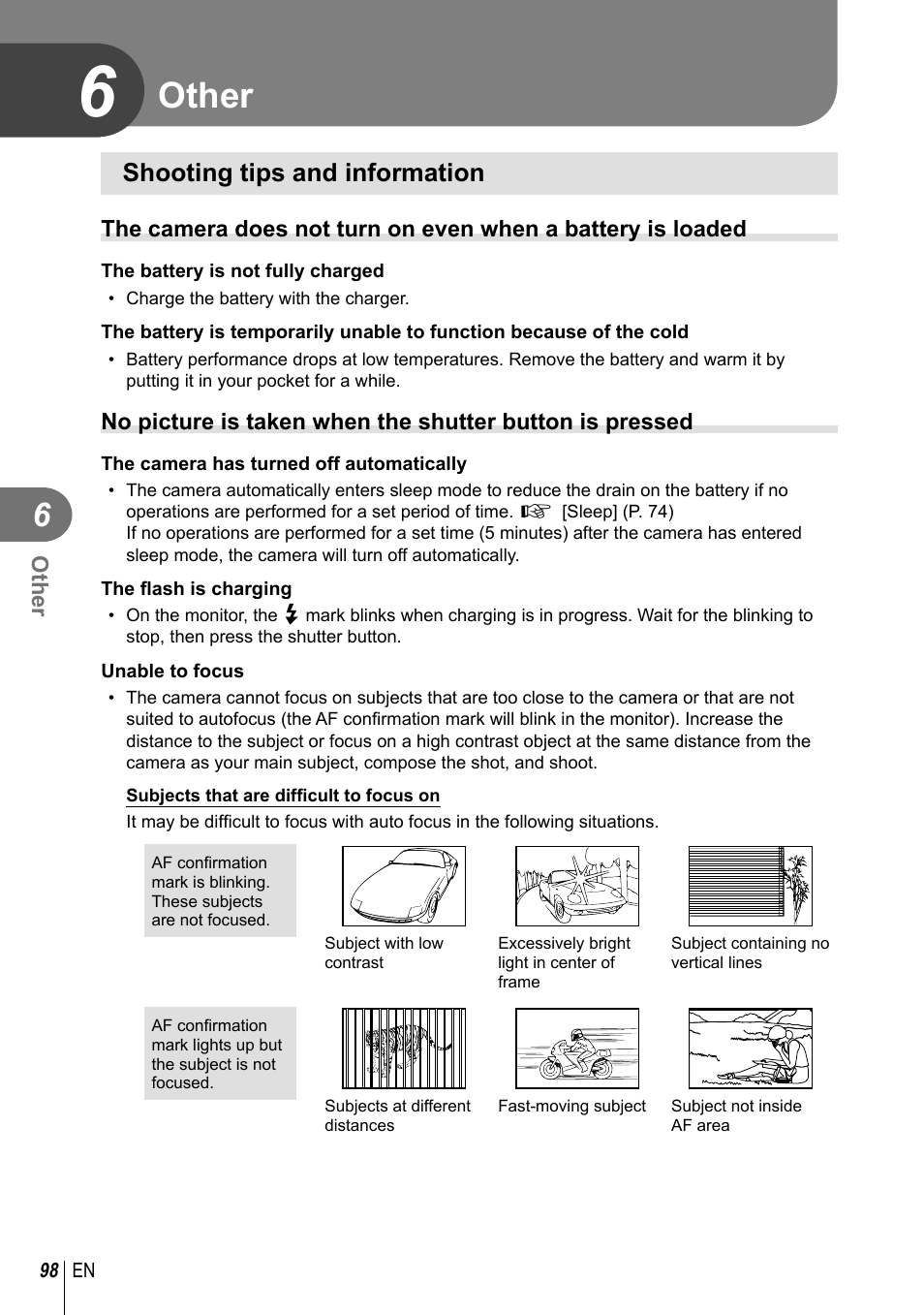 Other, Shooting tips and information | Olympus EPL5 User Manual | Page 98 / 133