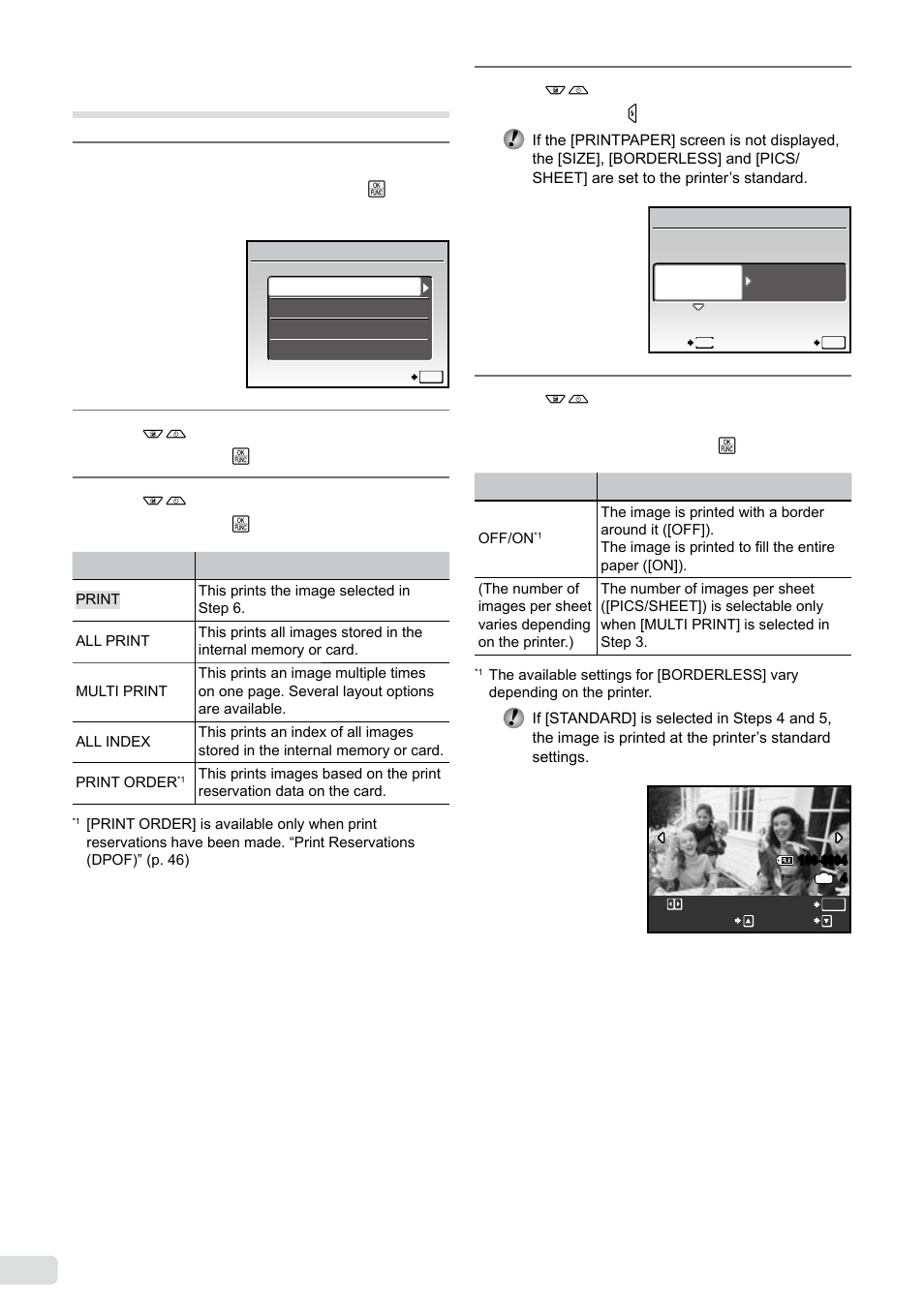 Changing the printer’s settings for printing, Use lm to select [size] (submenu 3), and press o | Olympus µ-7000 User Manual | Page 44 / 68