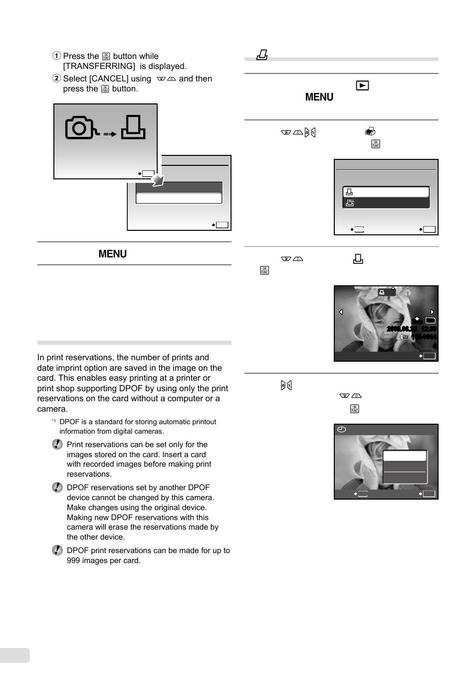 Print reservations (dpof), Single-frame print reservations, 46 en | Print reservations (dpof | Olympus µ-7000 User Manual | Page 46 / 68