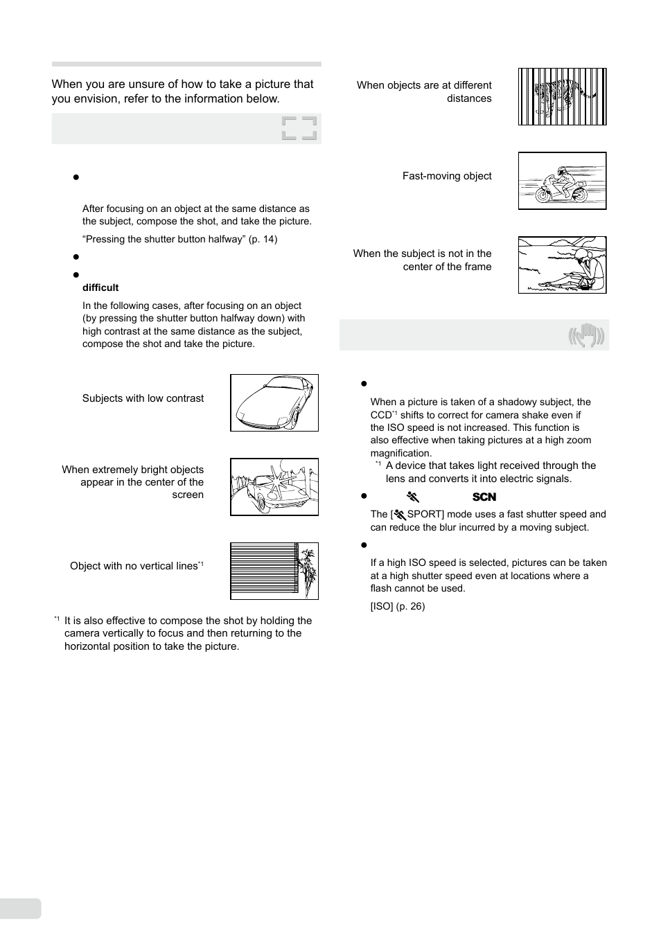 Shooting tips, Focusing, Camera shake | 5 en shooting tips | Olympus µ-7000 User Manual | Page 52 / 68