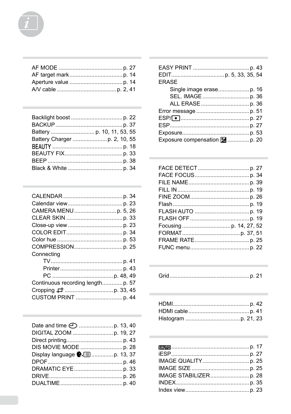 Index | Olympus µ-7000 User Manual | Page 66 / 68