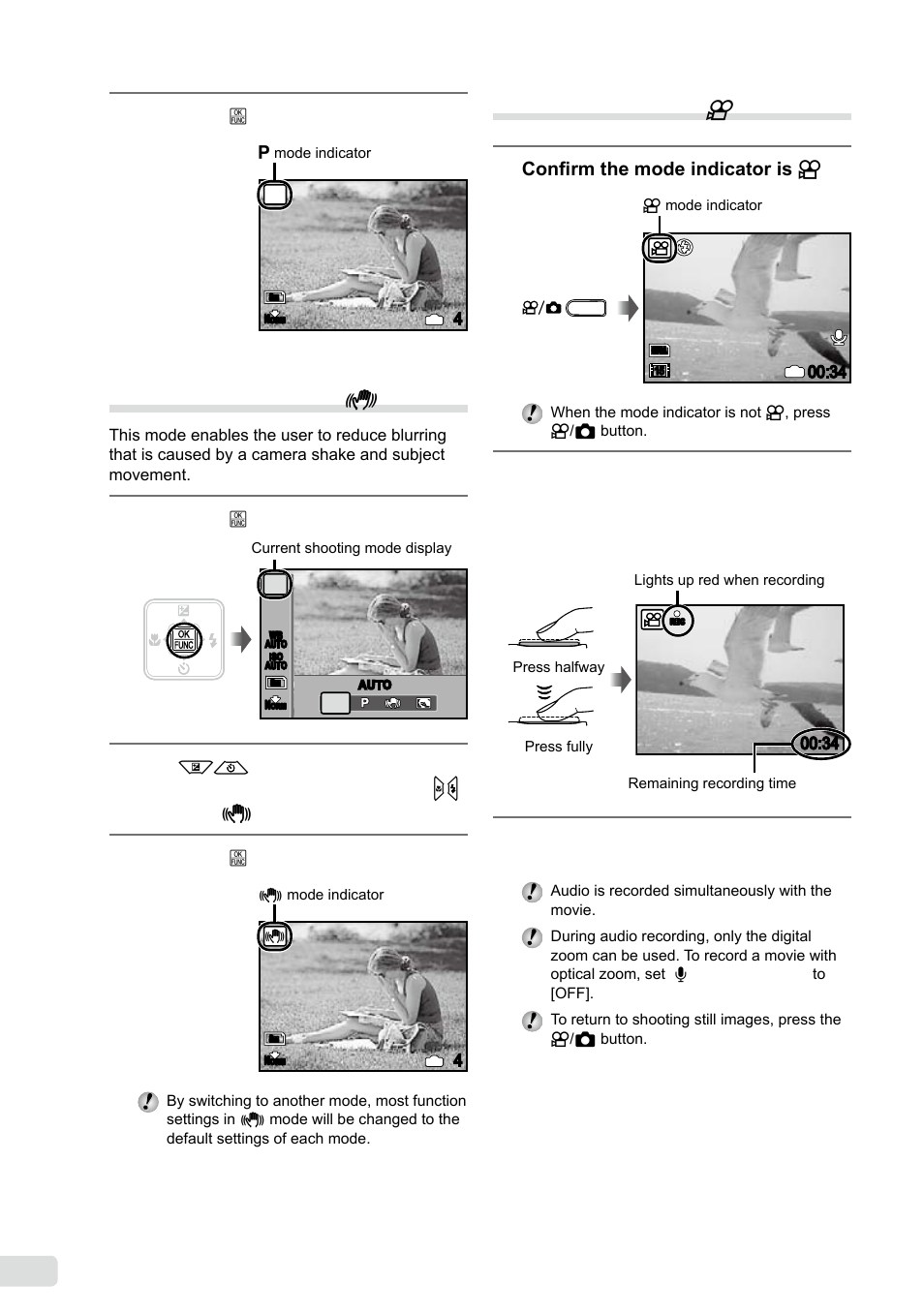 Using the digital image stabilization mode, Shooting movies, 1 en | Shooting movies (n mode) | Olympus FE-360 User Manual | Page 18 / 58