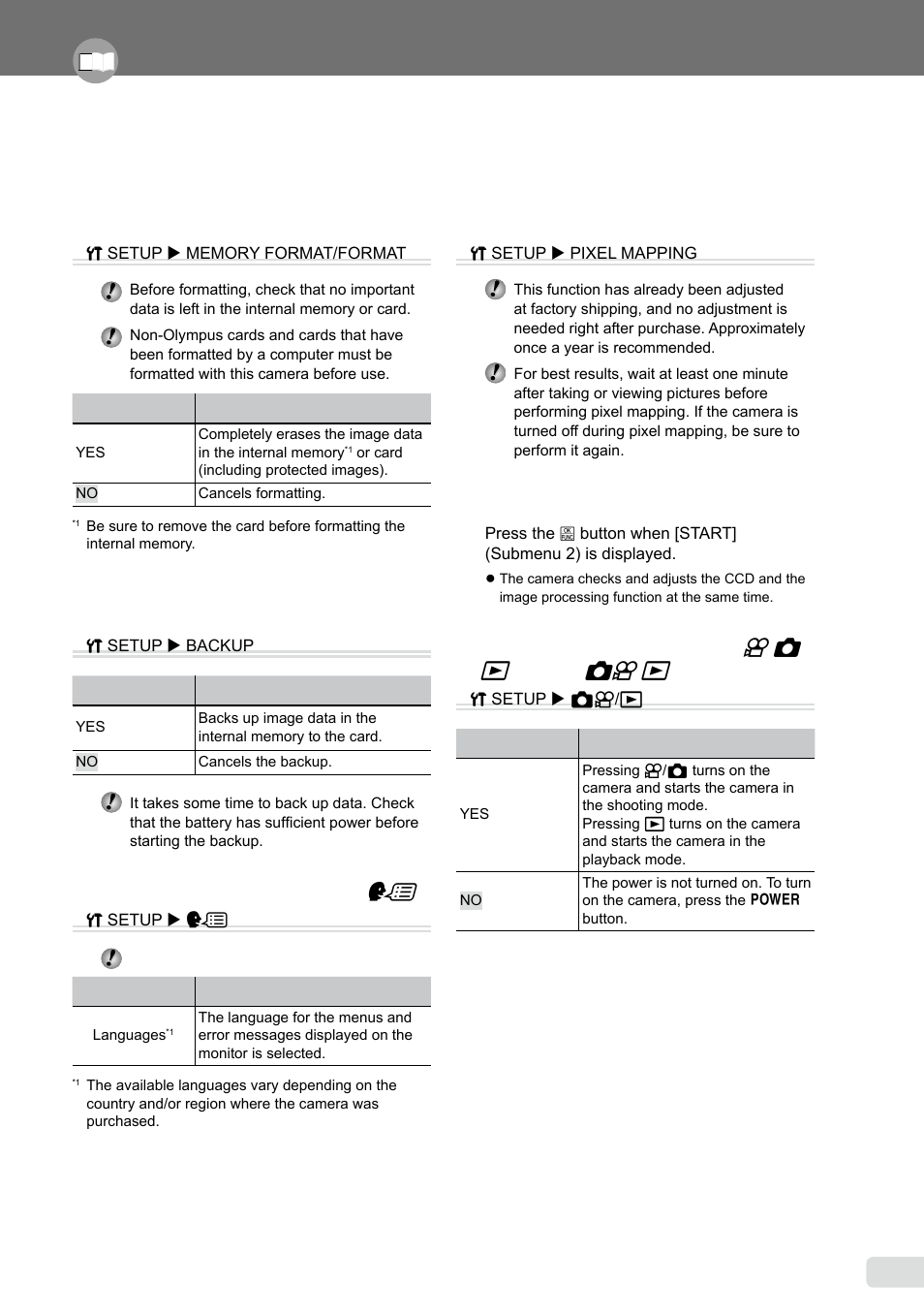 Menus for other camera settings, Erasing data completely, Copying images in the internal memory to the card | Changing the display language, 1 en, Changing the display language [ w | Olympus FE-360 User Manual | Page 31 / 58