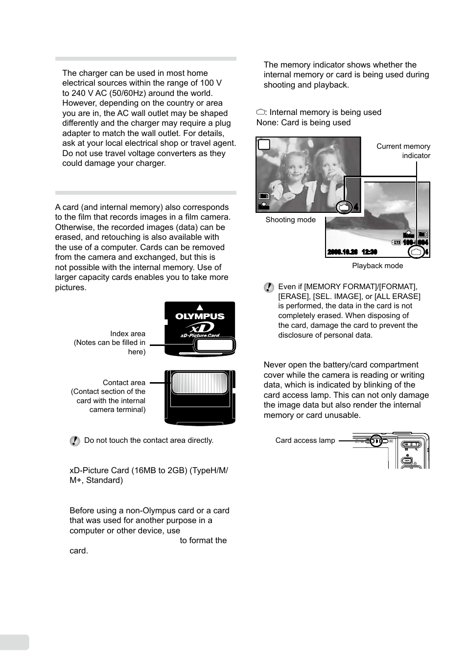 Using your charger abroad, Using an xd-picture card, En using your charger abroad | Olympus FE-360 User Manual | Page 46 / 58