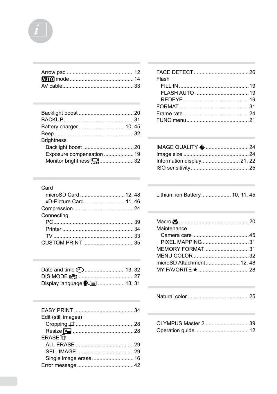 Index | Olympus FE-360 User Manual | Page 56 / 58