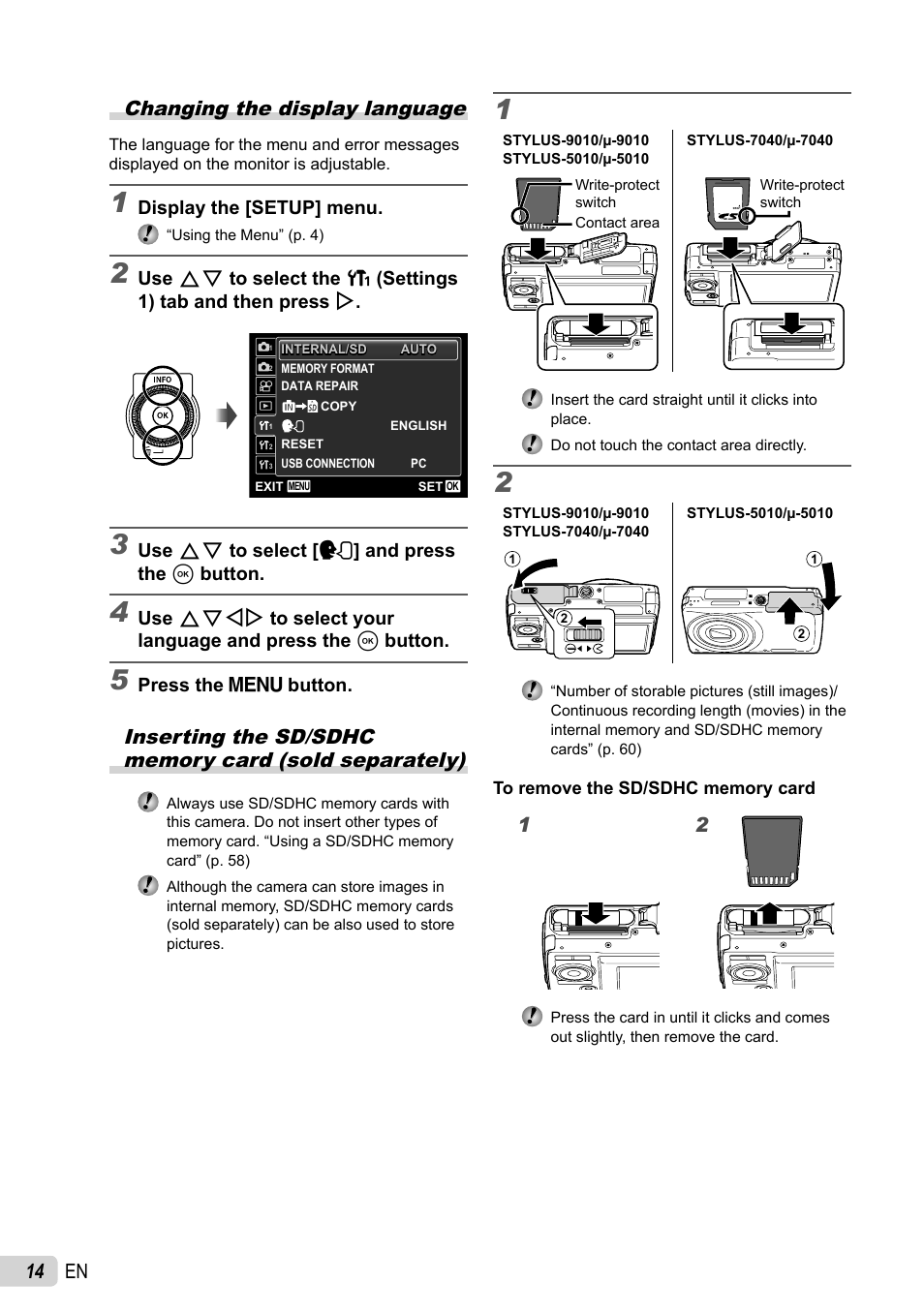 14 en changing the display language | Olympus 5010 User Manual | Page 14 / 74