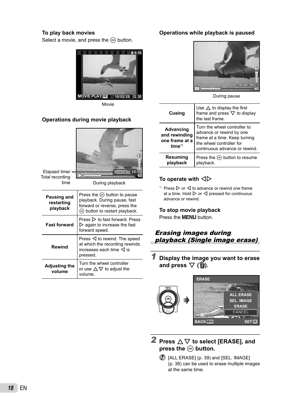 18 en, Press fg to select [erase], and press the a button | Olympus 5010 User Manual | Page 18 / 74