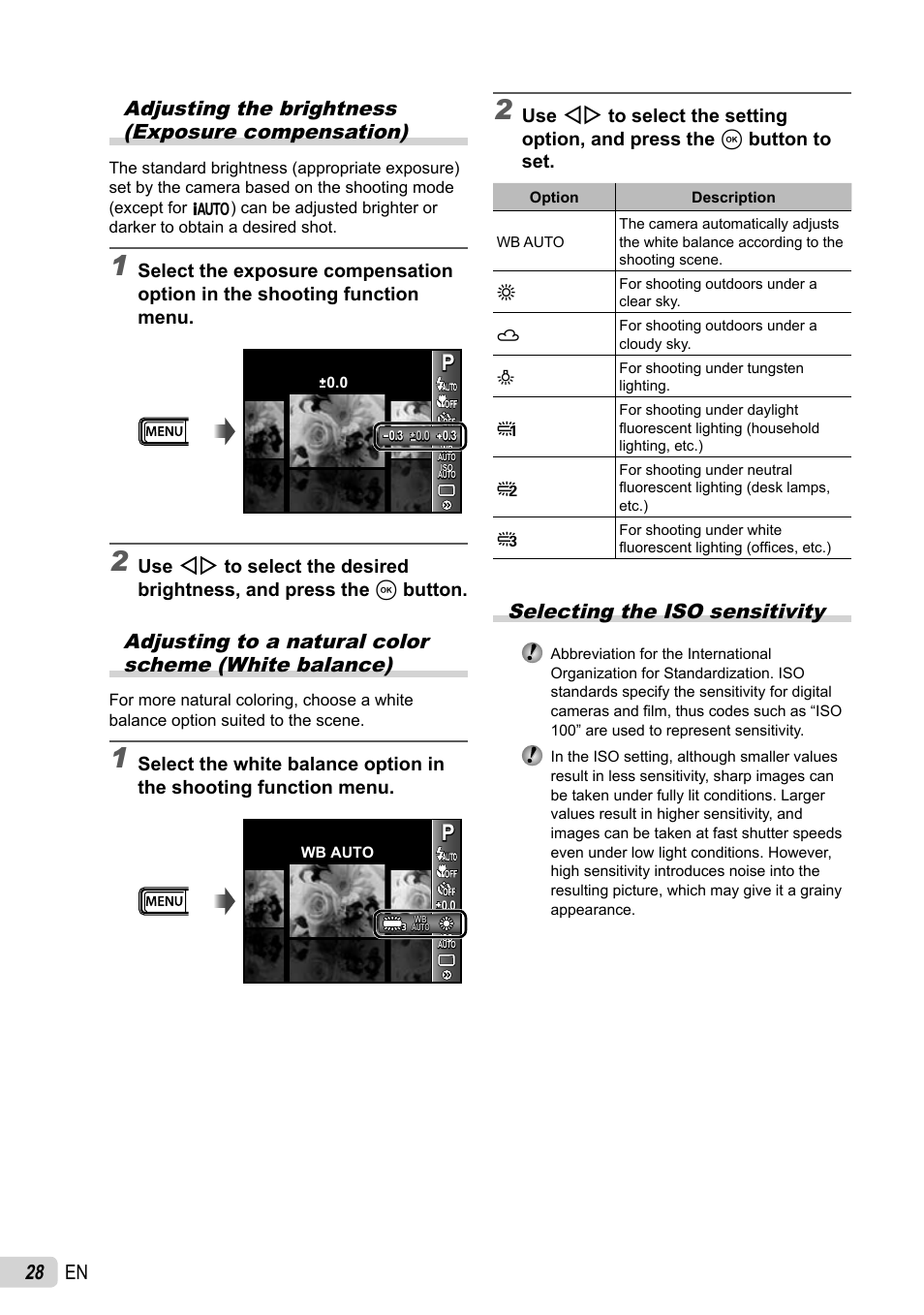 Selecting the iso sensitivity | Olympus 5010 User Manual | Page 28 / 74