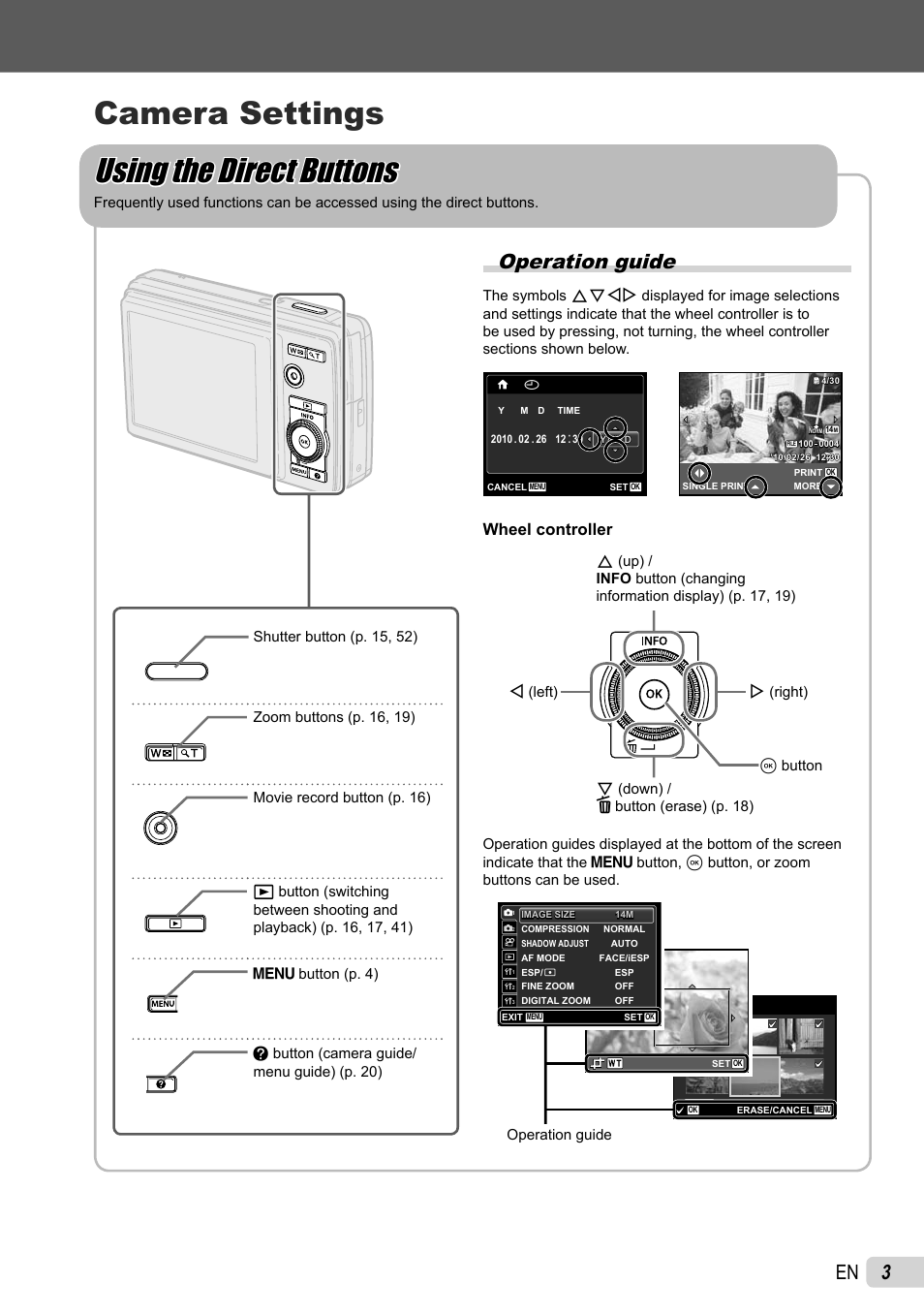 Operation guide, Wheel controller | Olympus 5010 User Manual | Page 3 / 74