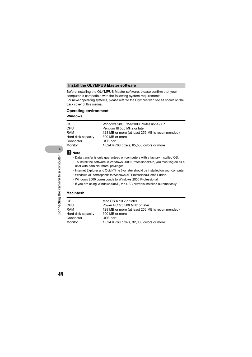Install the olympus master software, Gp.44 | Olympus FE-140 User Manual | Page 44 / 80