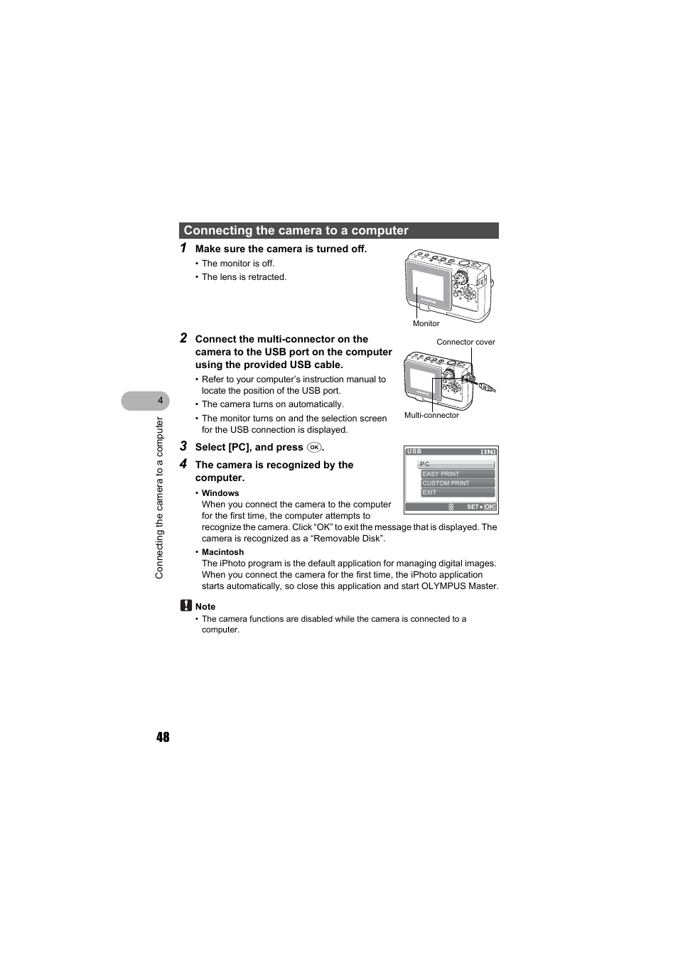 Connecting the camera to a computer, Gp.48 | Olympus FE-140 User Manual | Page 48 / 80