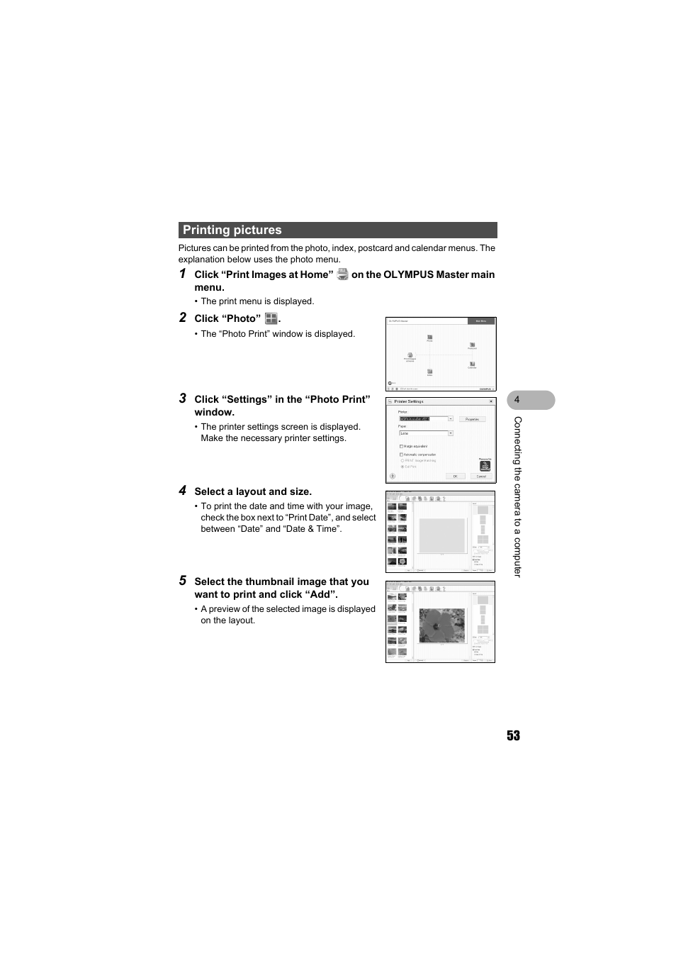 Printing pictures | Olympus FE-140 User Manual | Page 53 / 80