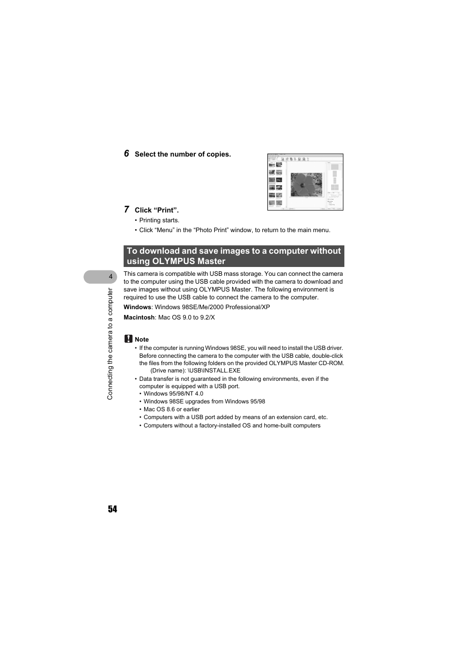 To download and save images to a computer, Without using olympus master | Olympus FE-140 User Manual | Page 54 / 80