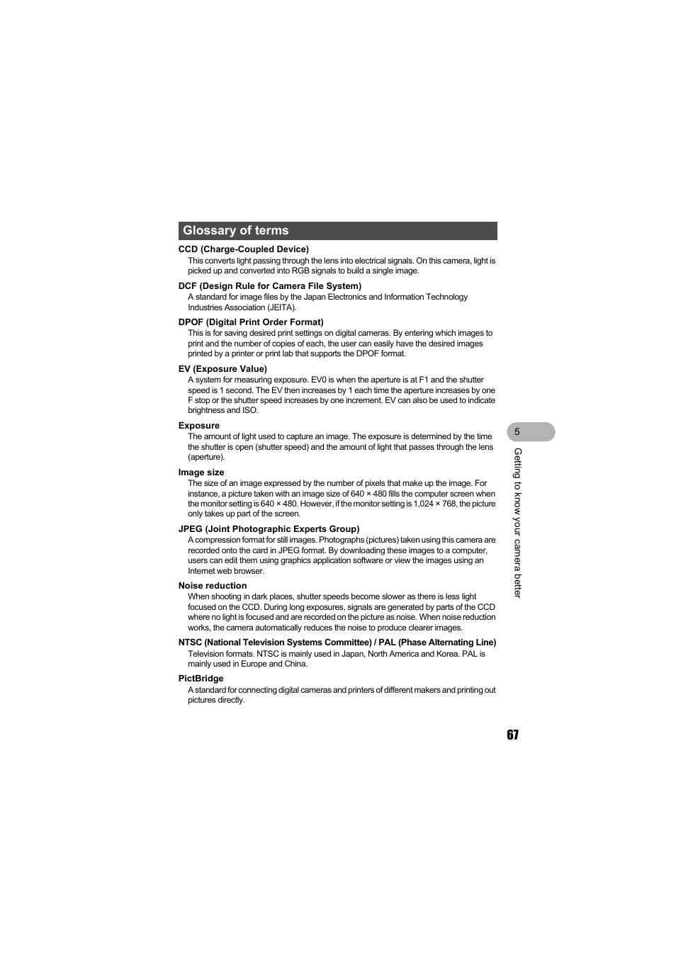 Glossary of terms | Olympus FE-140 User Manual | Page 67 / 80