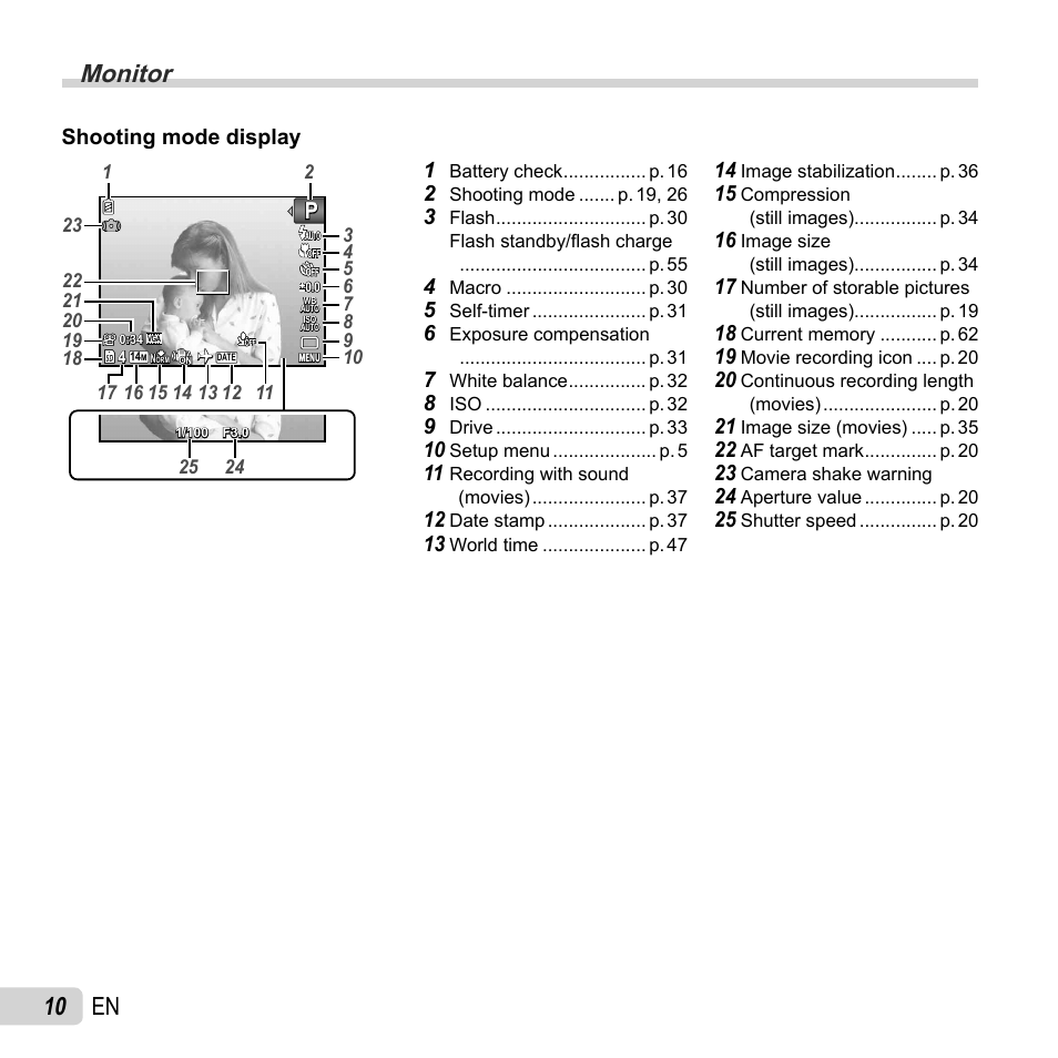 Monitor, 10 en | Olympus VR-310 User Manual | Page 10 / 76