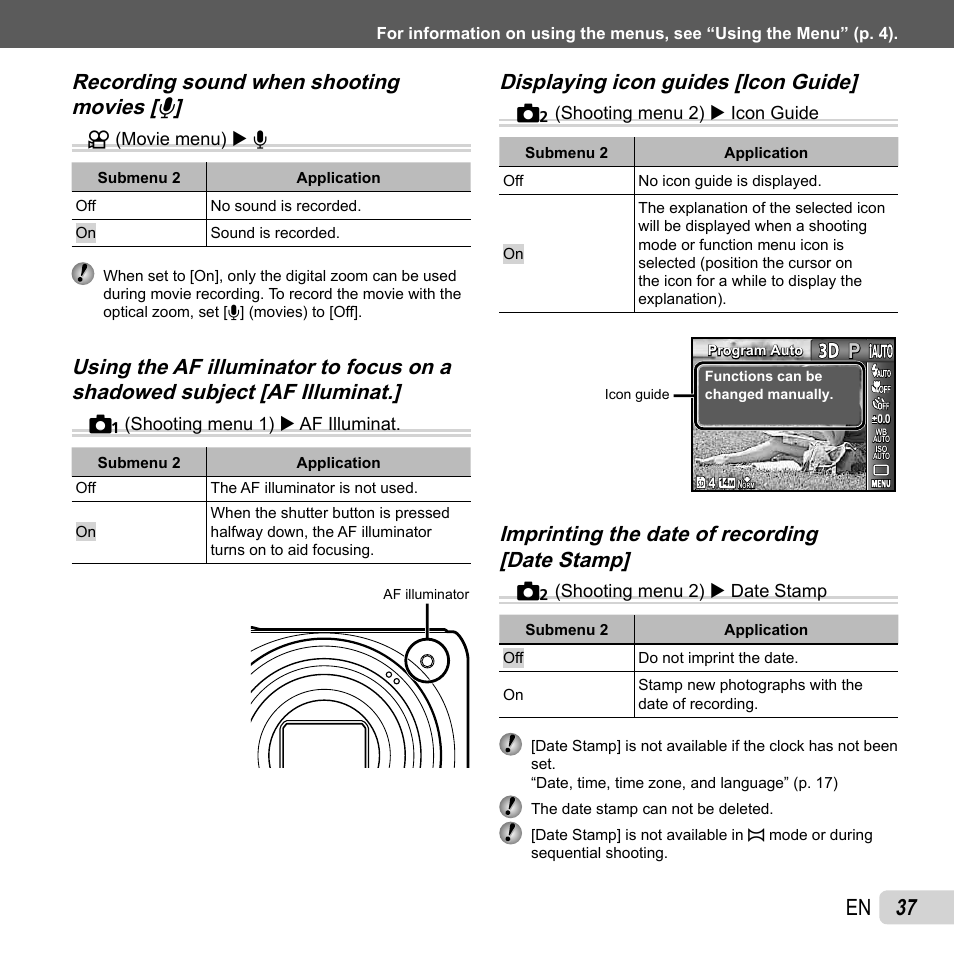 37 en, Displaying icon guides [icon guide, Displaying icon guides [icon guide] q | Olympus VR-310 User Manual | Page 37 / 76