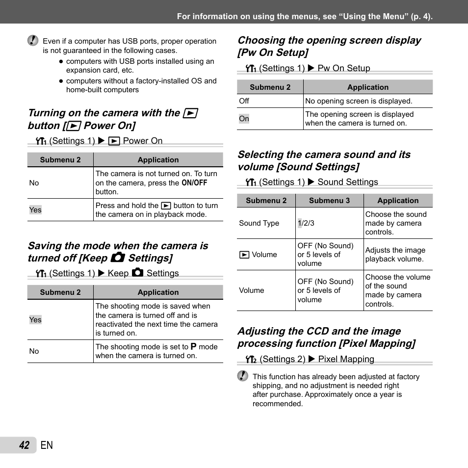 42 en, Turning on the camera with the | Olympus VR-310 User Manual | Page 42 / 76