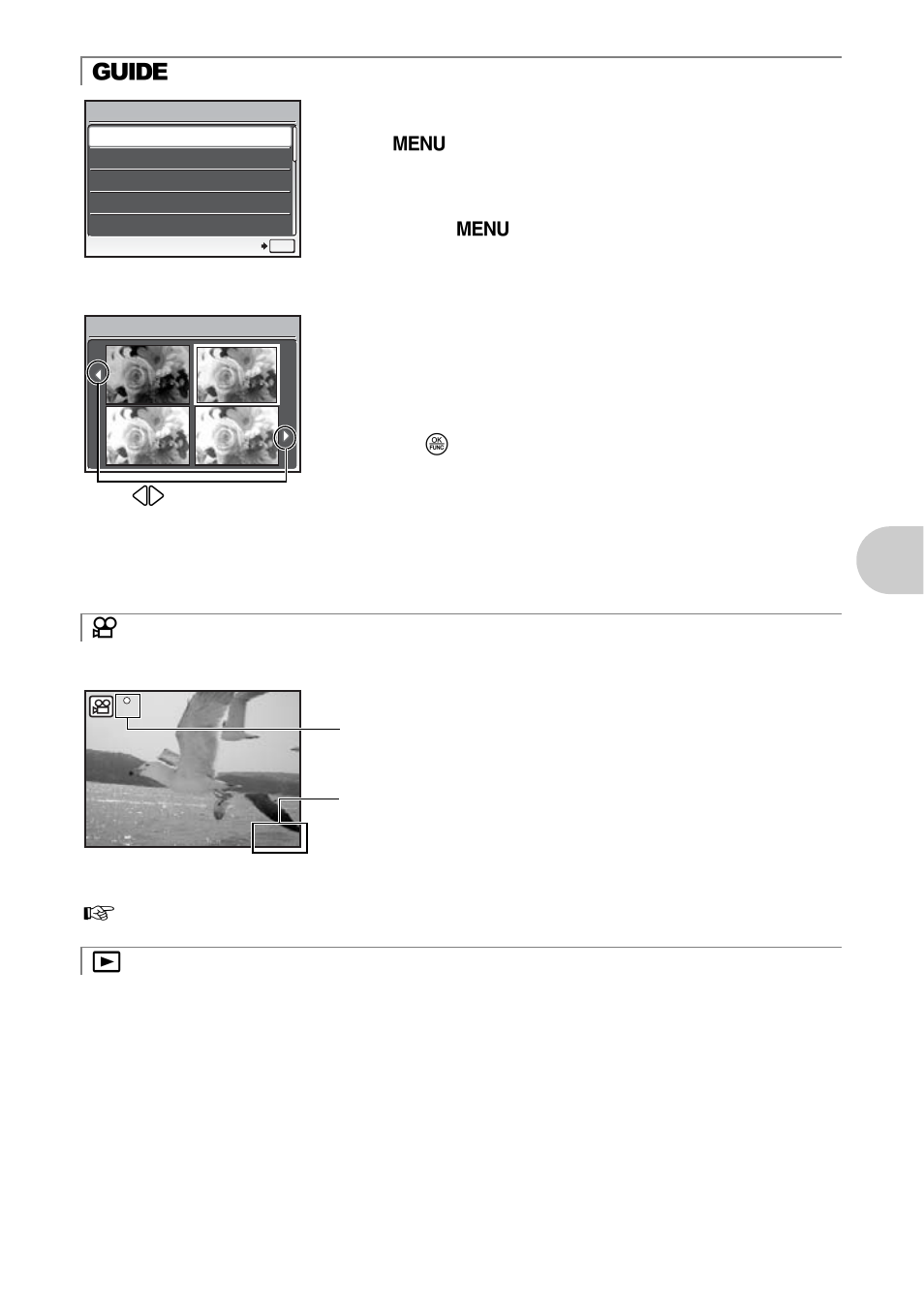 Follow the shooting guide to take better pictures, Recording movies, View pictures/selecting playback mode | Butt on op erati on s | Olympus 1030 SW User Manual | Page 13 / 80