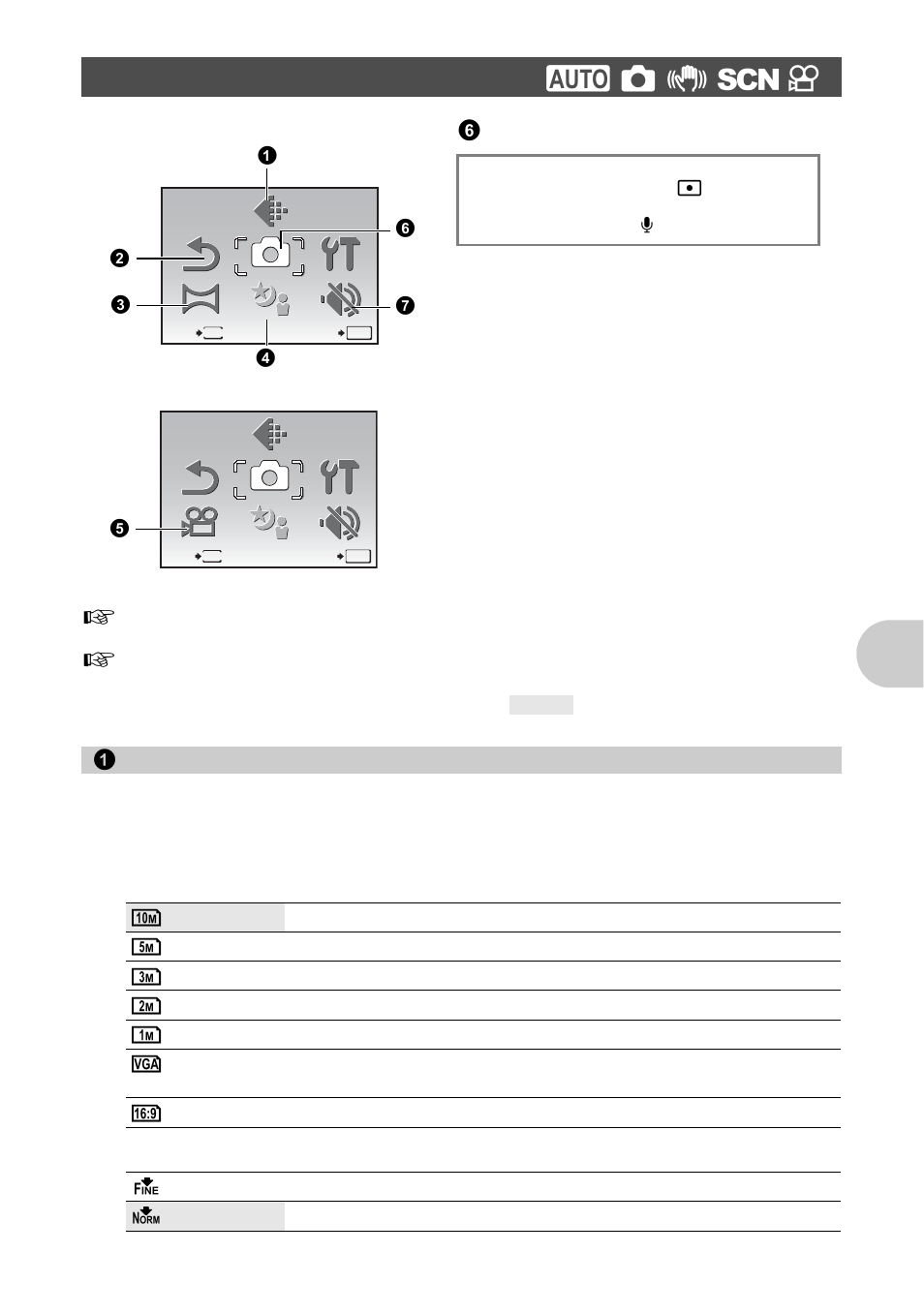 Shooting mode menu, Changing the image quality, Image quality changing the image quality” (p. 23) | Me nu opera tions, Image quality, Still picture image quality and their applications | Olympus 1030 SW User Manual | Page 23 / 80