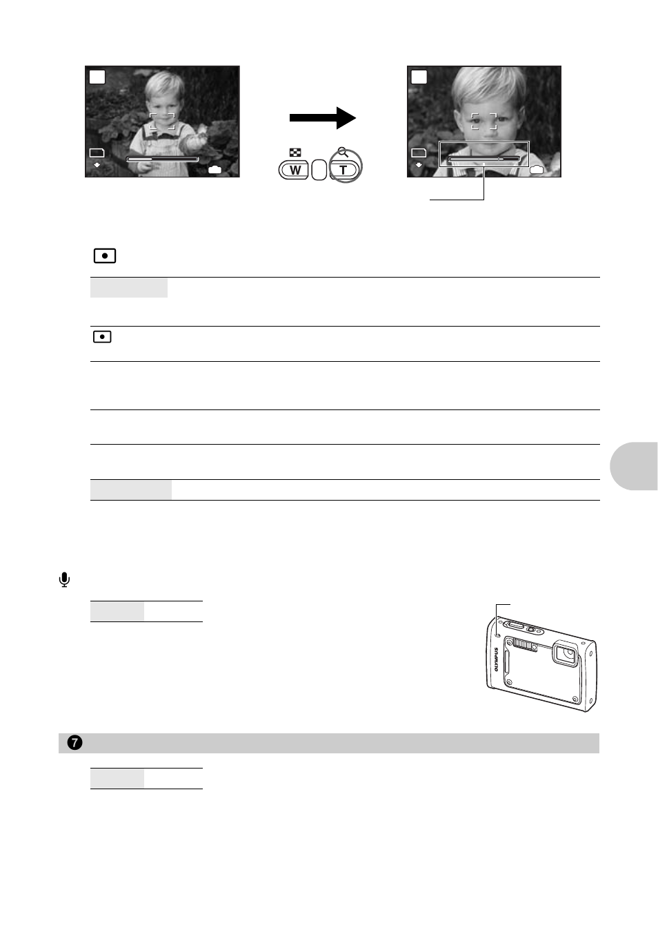 Changing the focusing area, Recording sound with still pictures, Turning off camera sounds | P. 29, Me nu opera tions, Esp/ n, Af mode, Silent mode | Olympus 1030 SW User Manual | Page 29 / 80