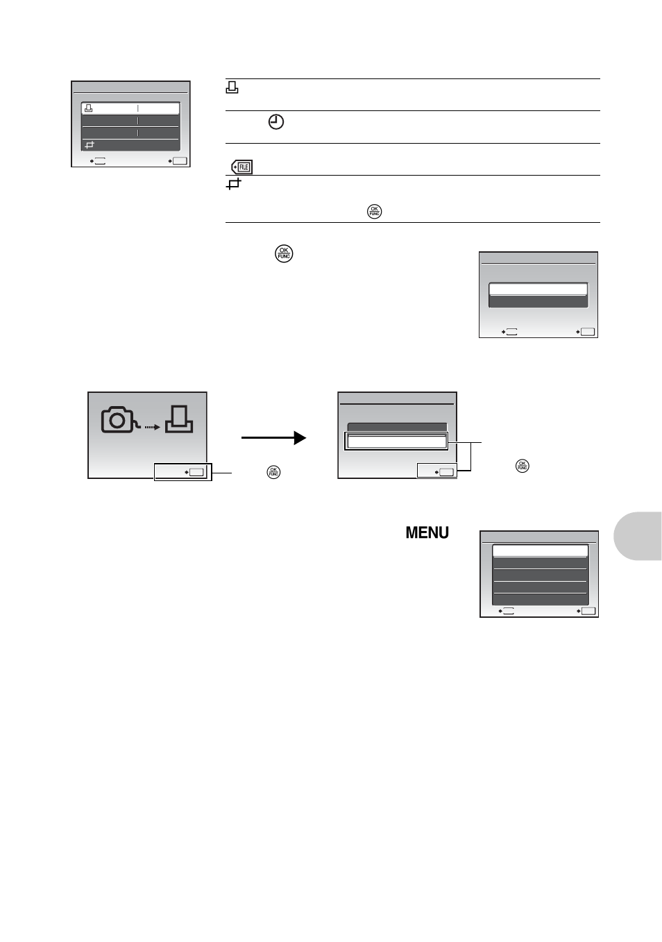 Pri nt ing p ict ures, Select [print], and press o | Olympus 1030 SW User Manual | Page 43 / 80