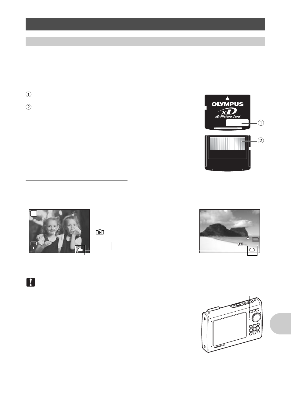 Use of the accessories, The card, The card” (p. 63) | Ap pend ix, Compatible cards, Pictures can be recorded on the optional card, Shooting mode playback mode, Card access lamp | Olympus 1030 SW User Manual | Page 63 / 80