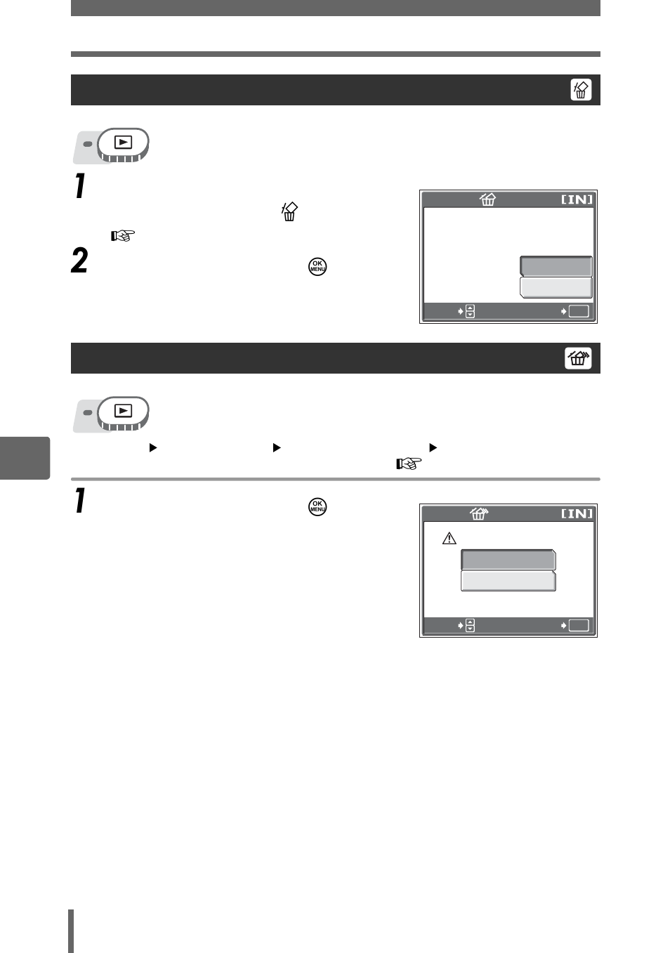 Single-frame erase, All-frame erase, Single-frame erase all-frame erase | Olympus SP-350 User Manual | Page 106 / 195