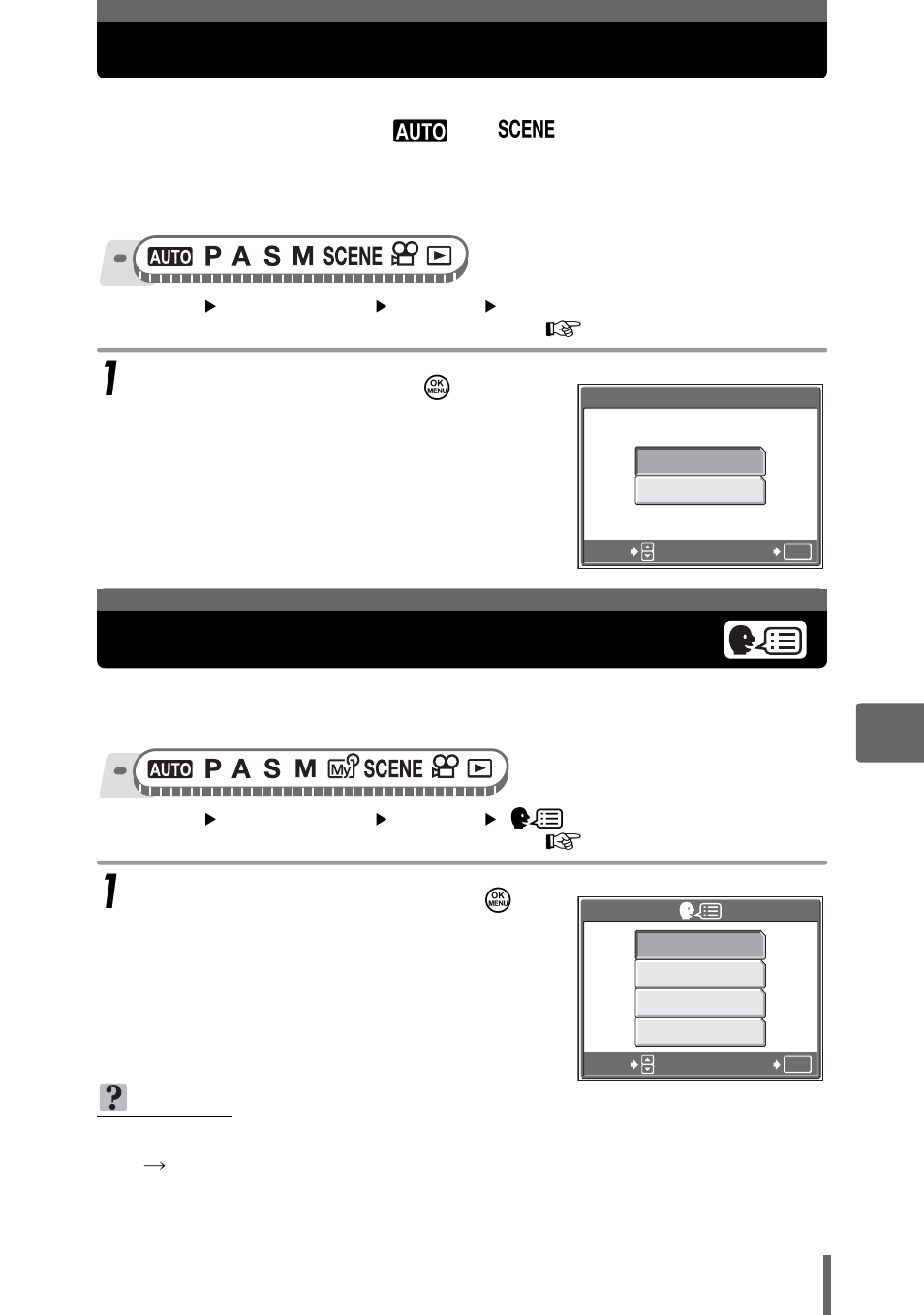 Resetting the settings to the default (reset), Selecting a display language, Resetting the settings to the default | Reset)” (p. 109) | Olympus SP-350 User Manual | Page 109 / 195