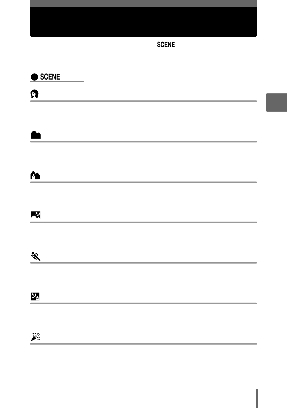 Selecting a scene mode according to the situation | Olympus SP-350 User Manual | Page 37 / 195