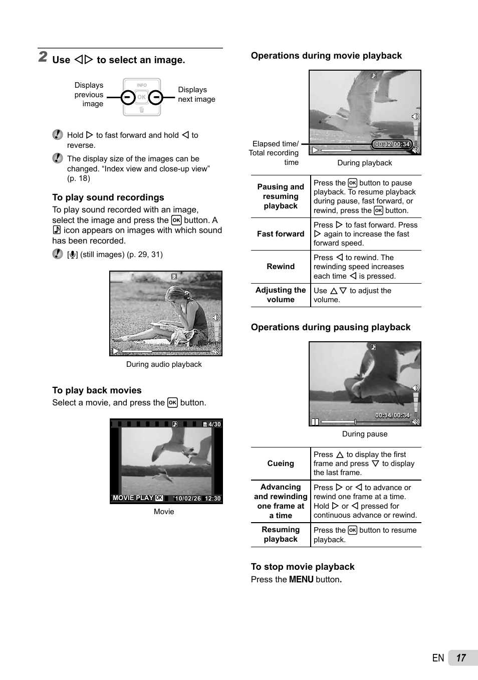 17 en, Use hi to select an image | Olympus FE-4040 User Manual | Page 17 / 61