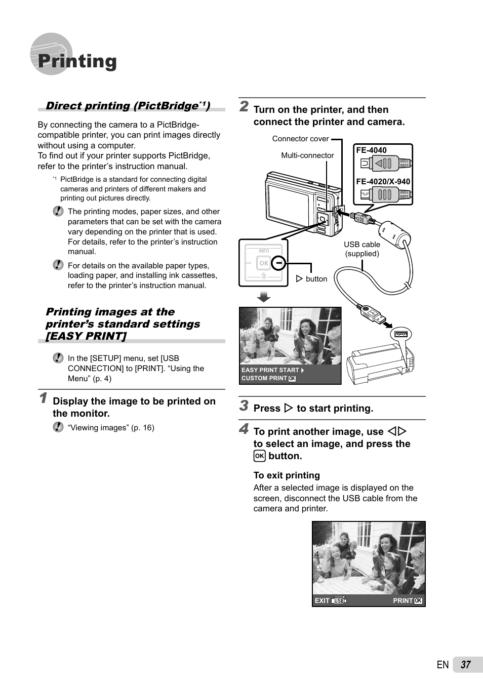 Printing | Olympus FE-4040 User Manual | Page 37 / 61