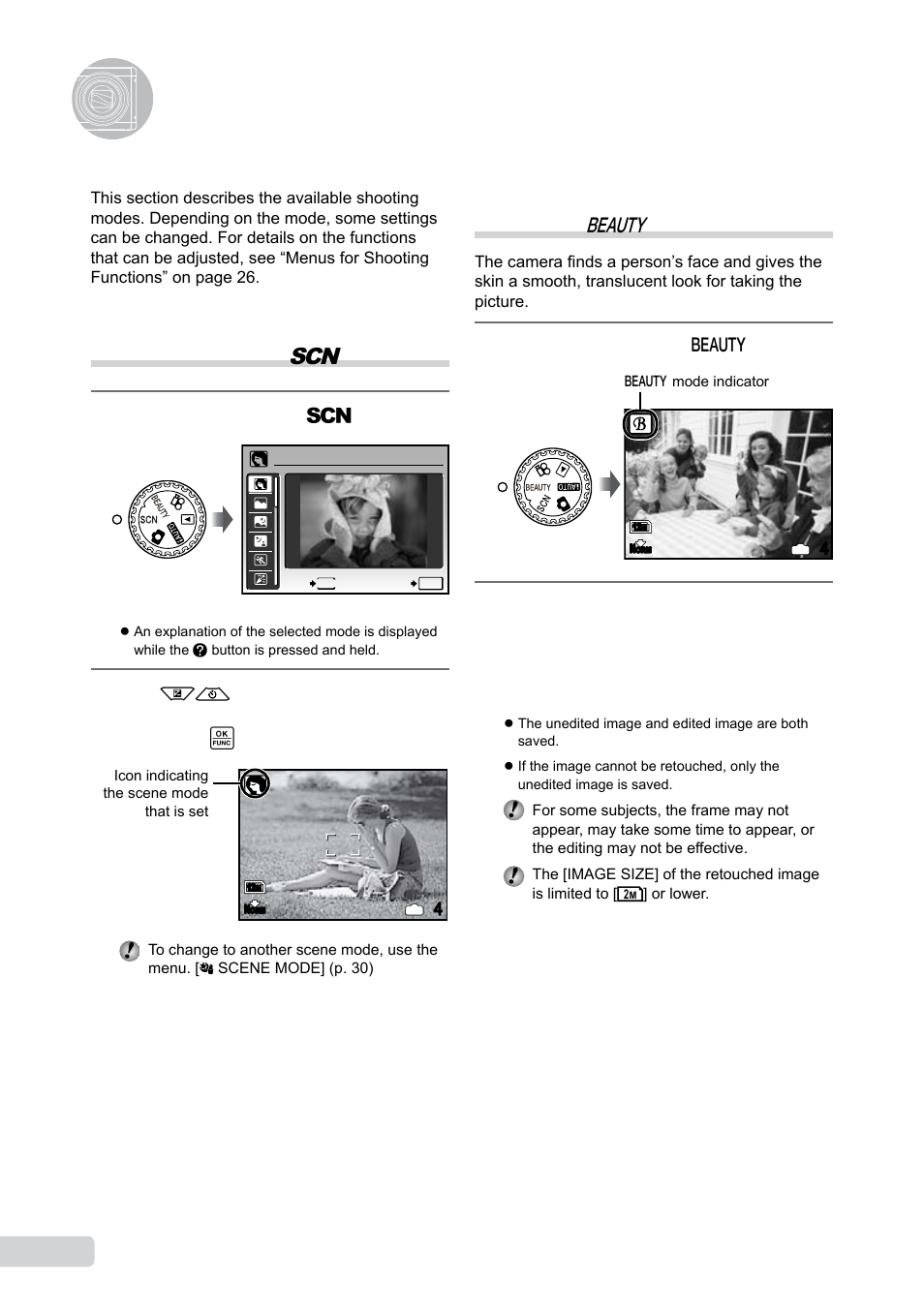 Using shooting modes, Using the best mode for the shooting scene, Enhancing skin tone and texture | 1 en enhancing skin tone and texture (b mode) | Olympus 9000 User Manual | Page 18 / 73