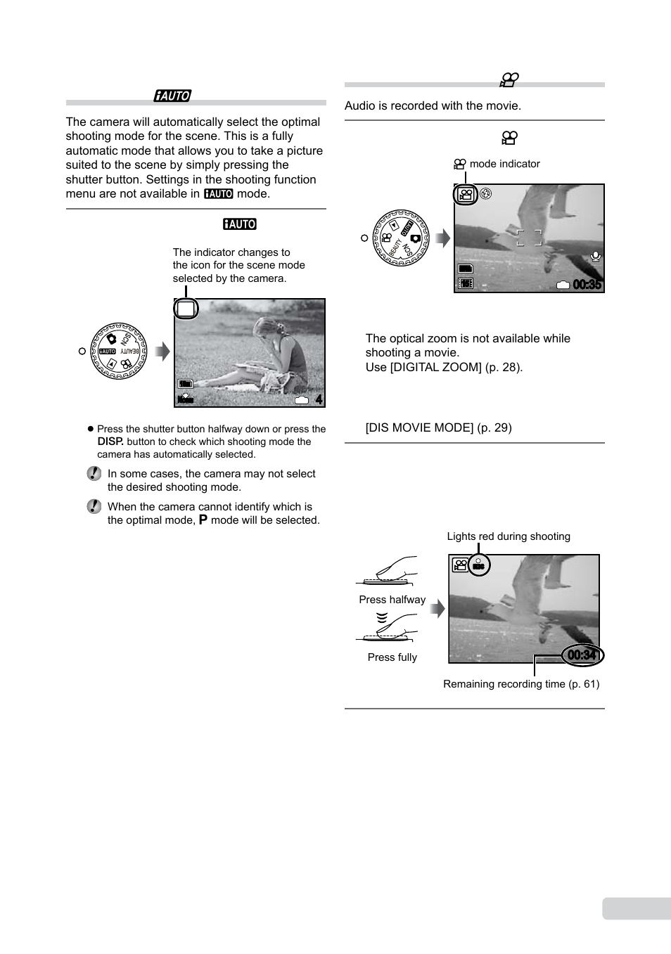 Shooting with automatic settings, Shooting movies, 1 en shooting with automatic settings (a mode) | Shooting movies (n mode) | Olympus 9000 User Manual | Page 19 / 73