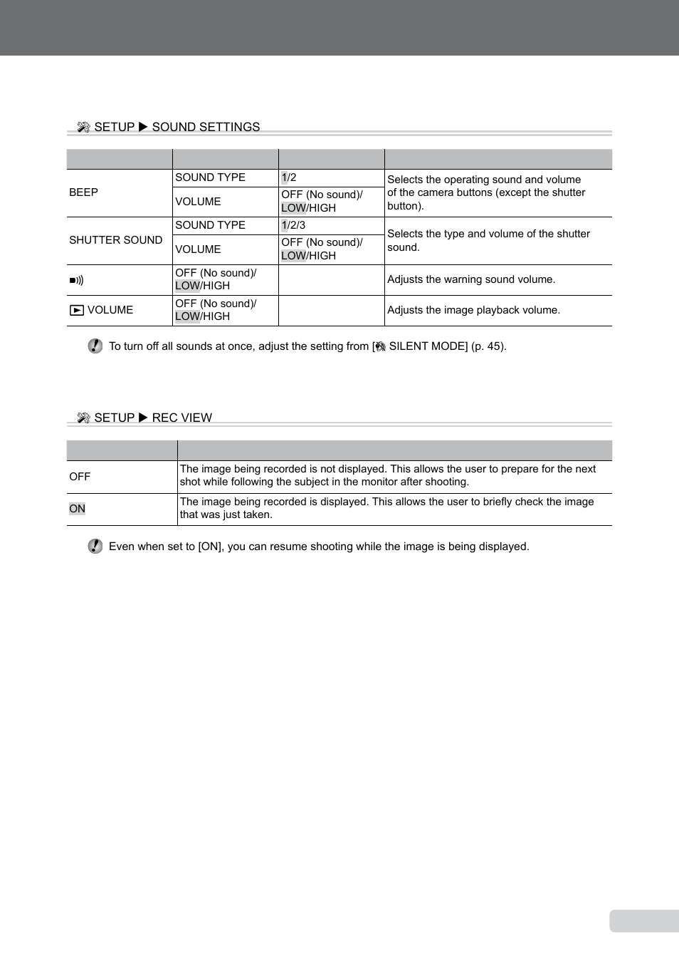 Selecting the camera sound and its volume, Viewing the image immediately after shooting, 1 en | Olympus 9000 User Manual | Page 41 / 73