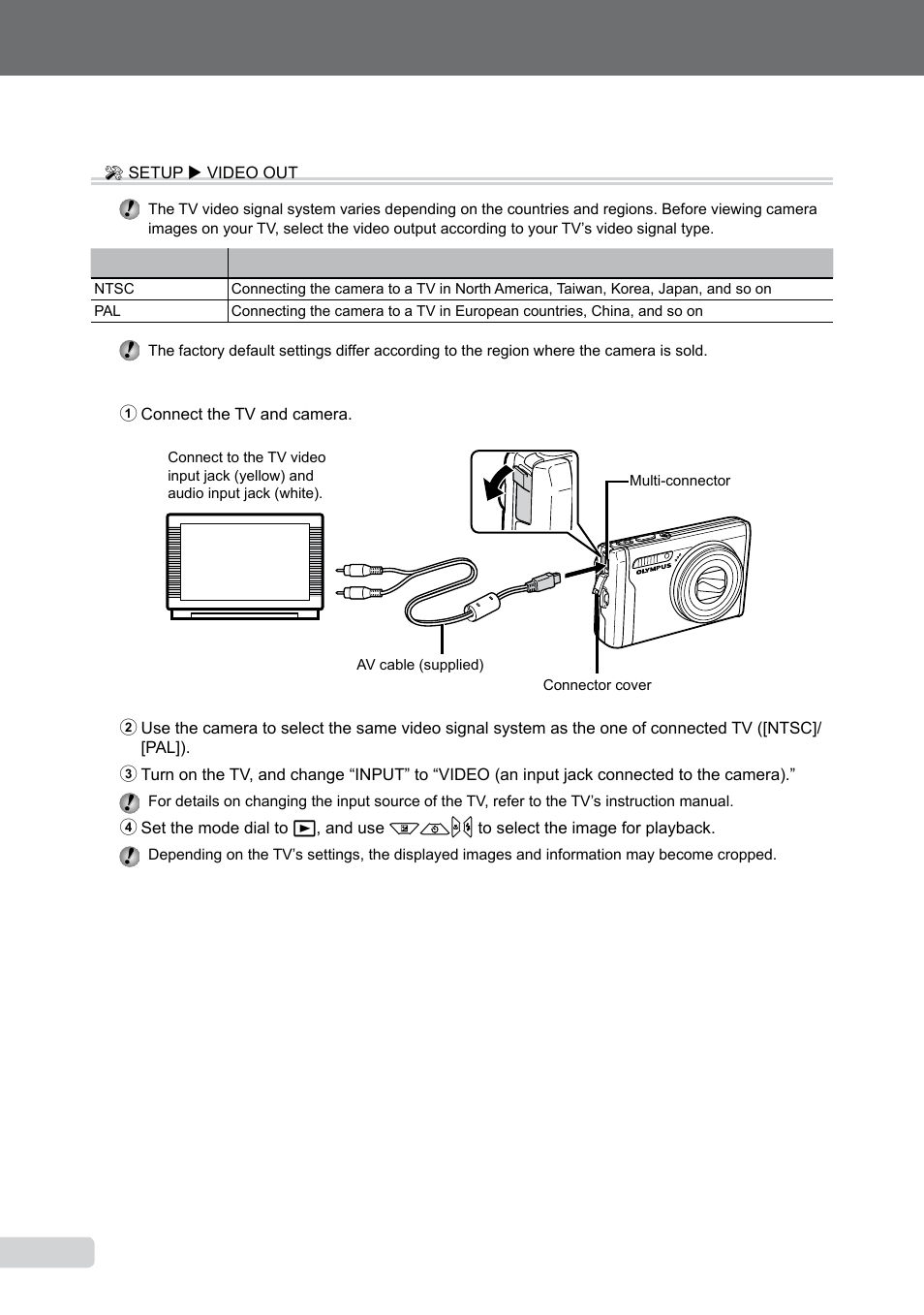 Selecting the video signal system to match your tv | Olympus 9000 User Manual | Page 44 / 73