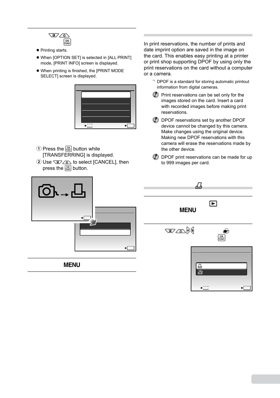 Print reservations (dpof), Single-frame print reservations, Print reservations (dpof | Olympus 9000 User Manual | Page 49 / 73