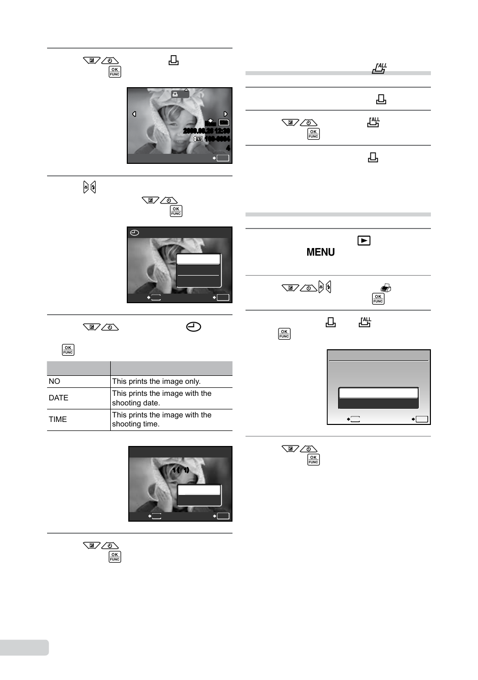 Reserving one print each of all images on the card, Resetting all print reservation data, 0 en | Olympus 9000 User Manual | Page 50 / 73