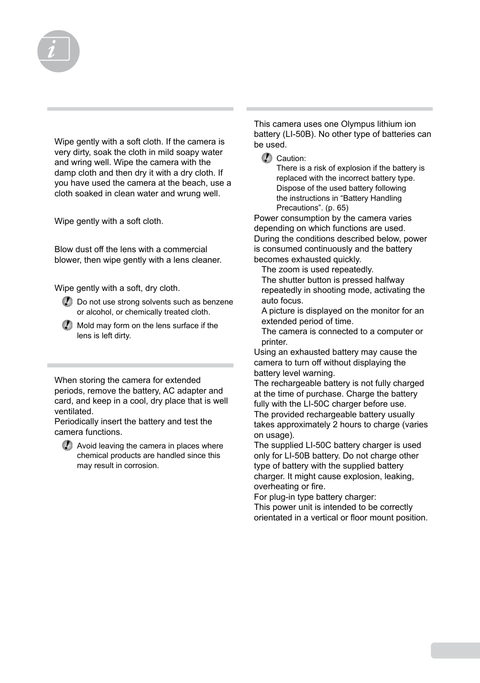 Appendix, Camera care, Storage | Battery and charger | Olympus 9000 User Manual | Page 59 / 73