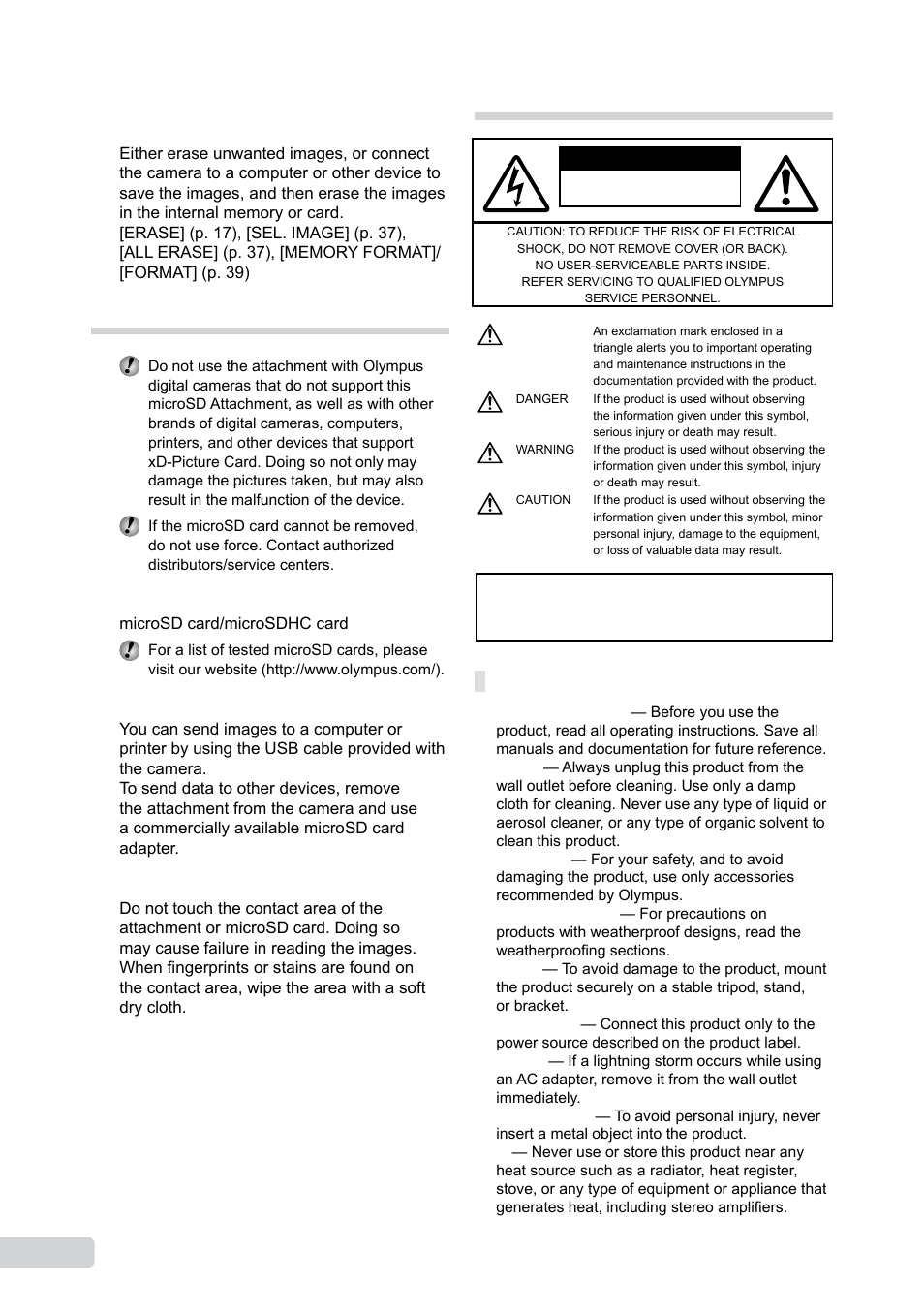 Using a microsd attachment, Safety precautions, General precautions | Olympus 9000 User Manual | Page 62 / 73