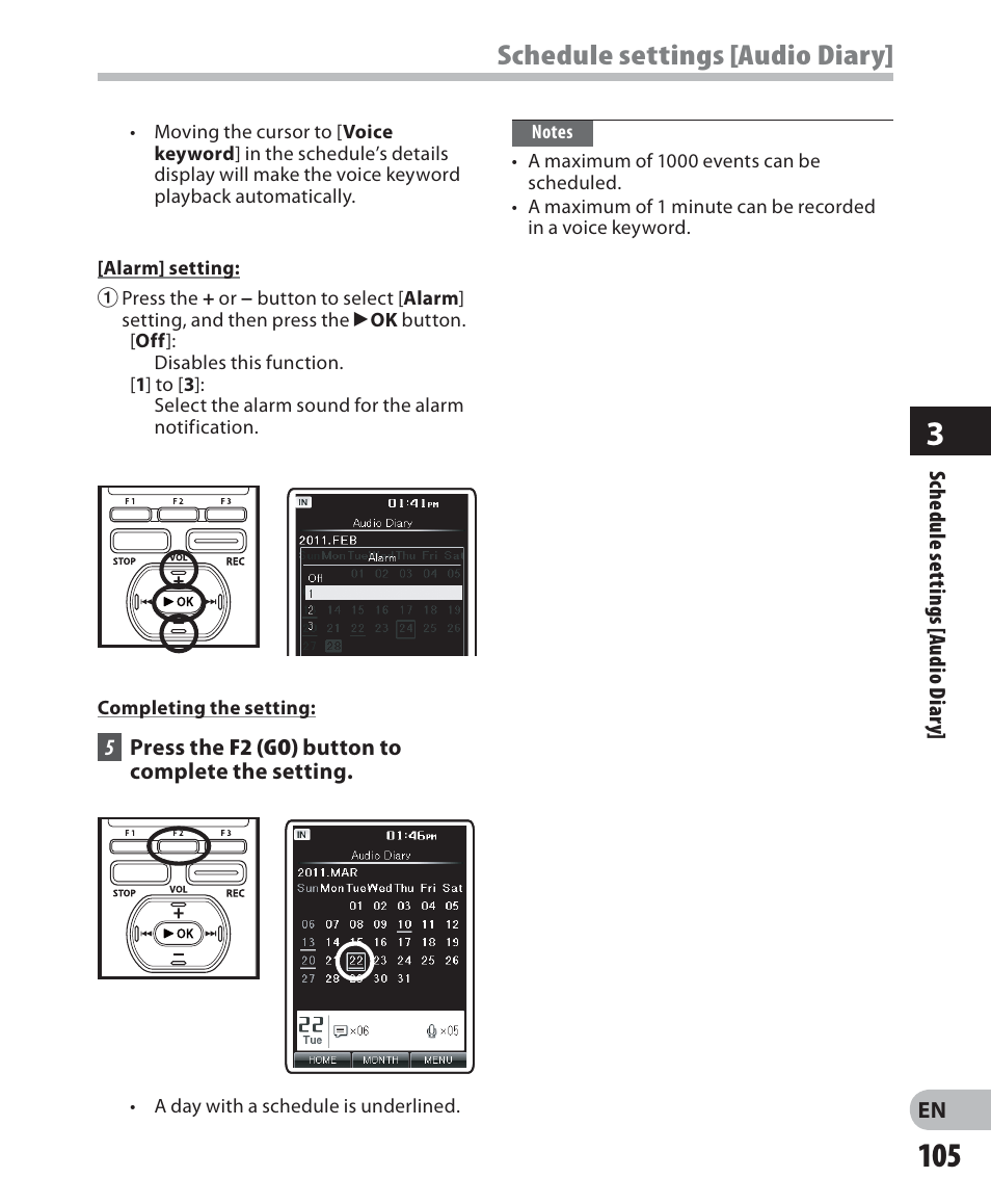 Schedule settings [audio diary | Olympus DM-5 User Manual | Page 105 / 187