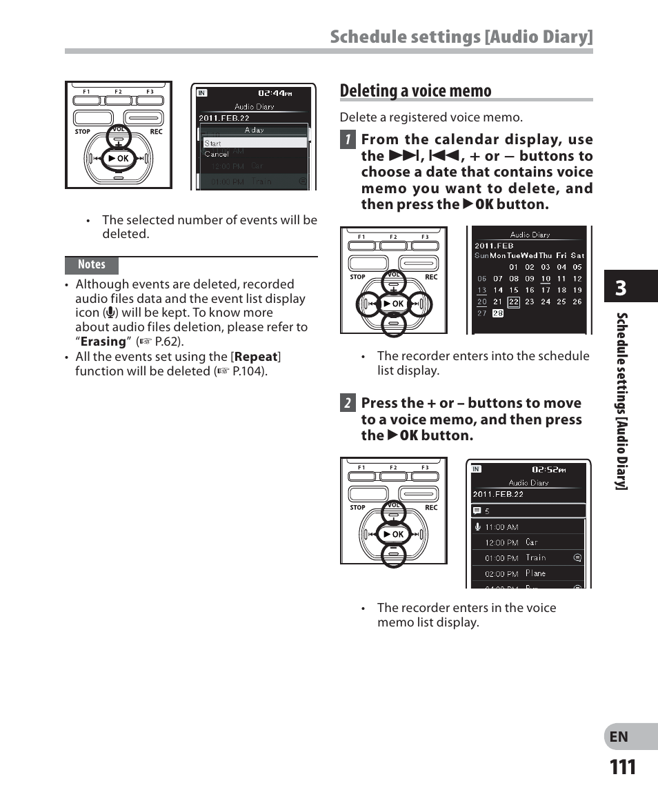 Schedule settings [audio diary | Olympus DM-5 User Manual | Page 111 / 187