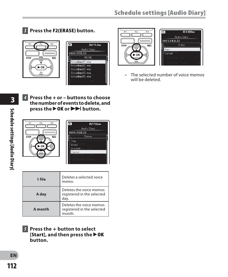 Schedule settings [audio diary | Olympus DM-5 User Manual | Page 112 / 187