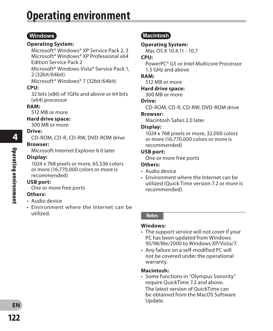 Operating environment | Olympus DM-5 User Manual | Page 122 / 187