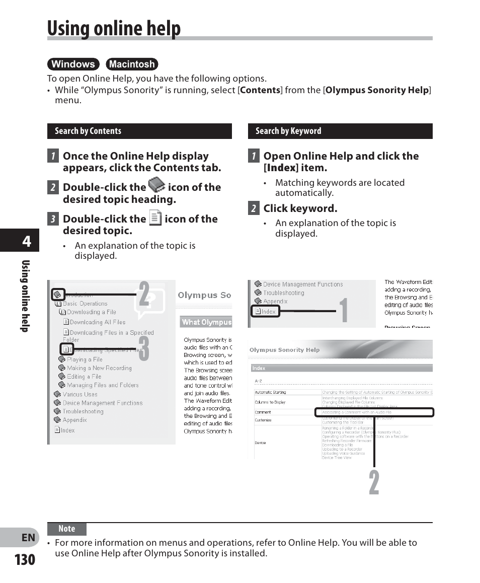 Using online help | Olympus DM-5 User Manual | Page 130 / 187