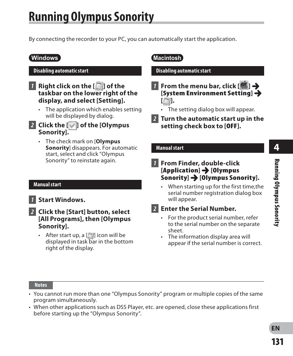 Running olympus sonority | Olympus DM-5 User Manual | Page 131 / 187