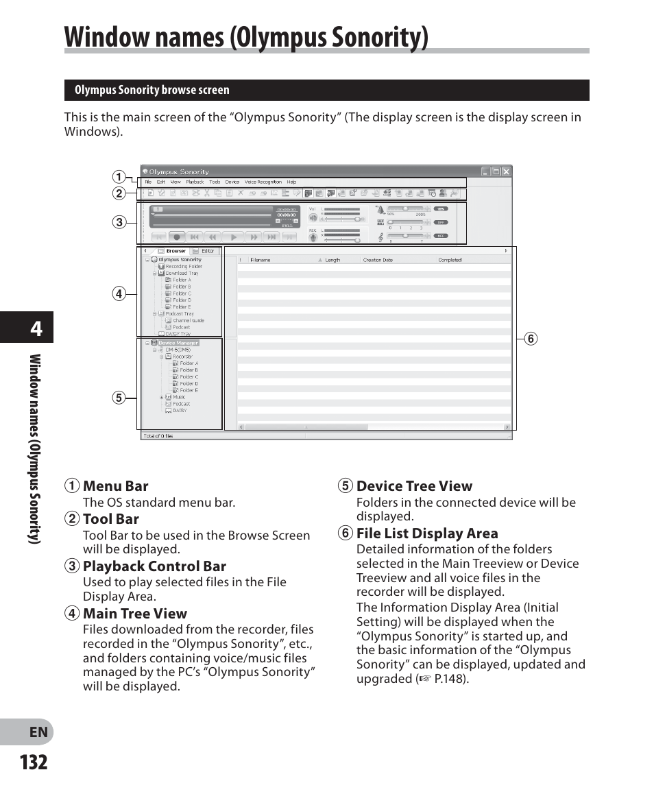 Window names (olympus sonority) | Olympus DM-5 User Manual | Page 132 / 187