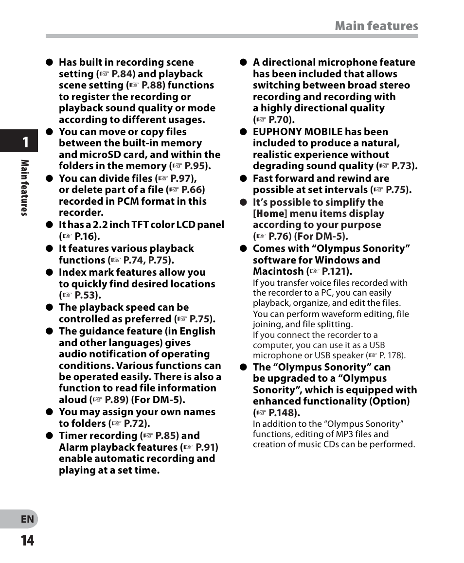Main features | Olympus DM-5 User Manual | Page 14 / 187