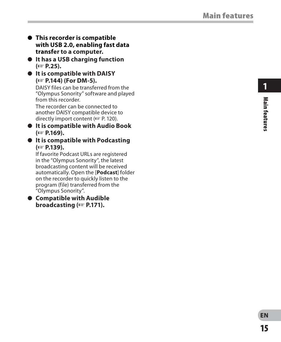 Main features | Olympus DM-5 User Manual | Page 15 / 187
