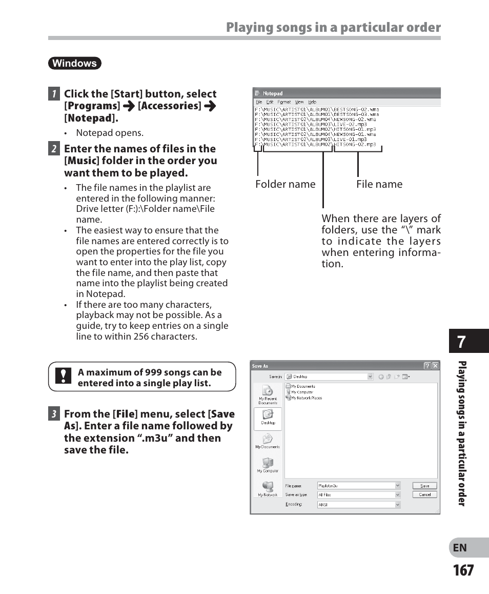 Playing songs in a particular order | Olympus DM-5 User Manual | Page 167 / 187